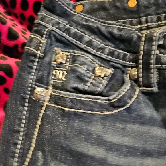 Miss Me Blue Boot Cut Jeans with Silver Embellishments, Fleur De Lis - Picture 8 of 13